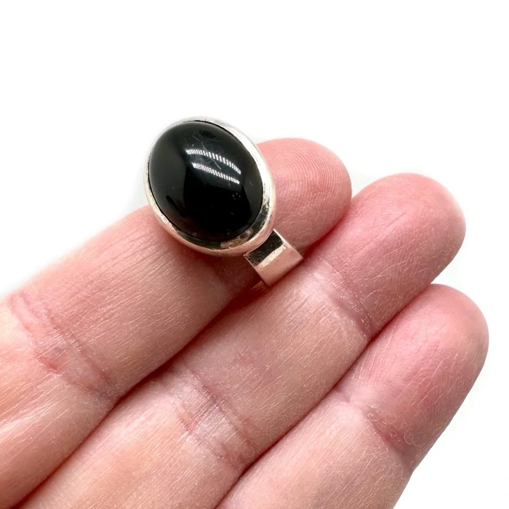 Sterling Silver and Onyx Statement Ring Size 7